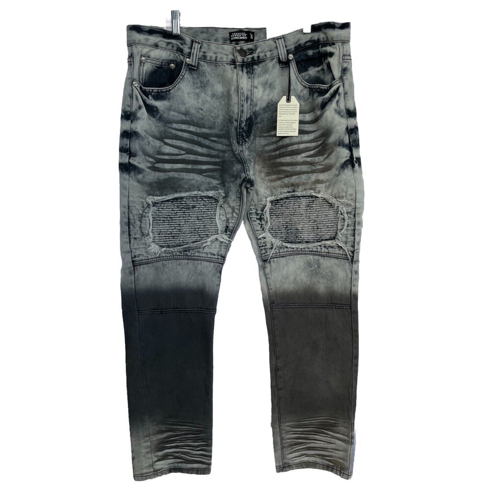 Trestles Supply Co Men’s Grey Grease Moto Biker Distressed Jeans Size 40x32